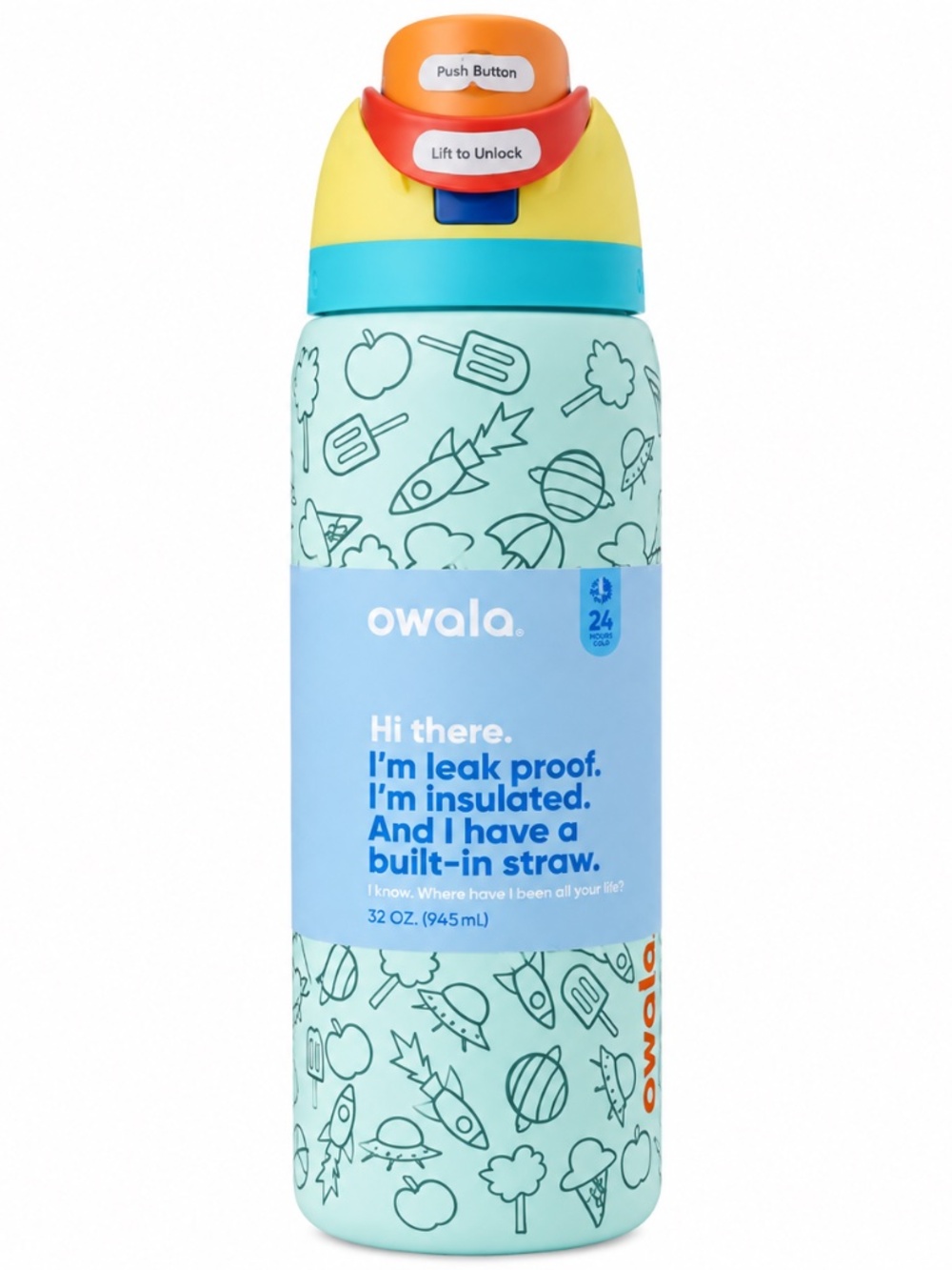 Owala FreeSip Insulated Tumbler Light Blue Doodle Print | 32oz